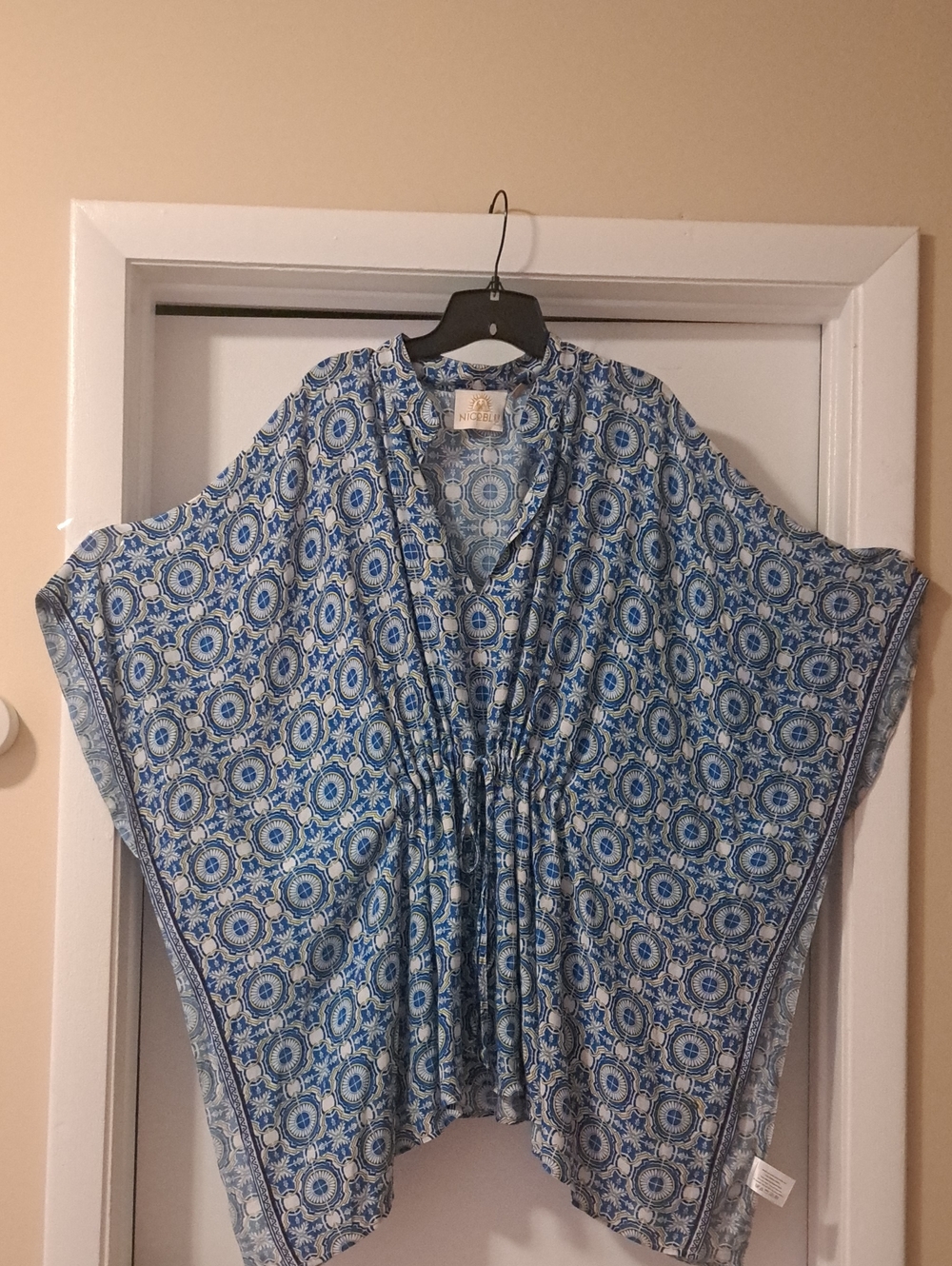 Nicoblu Kea Kaftan Coverup Azulejos Porcelan Blue Print SzL/XL Excellent